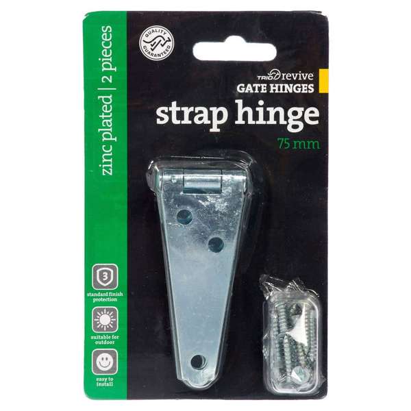 Trio Strap Hinge Zinc Plated 75mm - 2 Pack