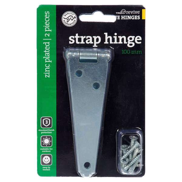 Trio Strap Hinge Zinc Plated 100mm - 2 Pack