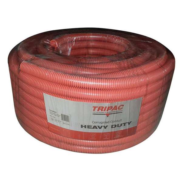 Tripac Corrugated Conduit Heavy Duty Orange 25mm x 25m