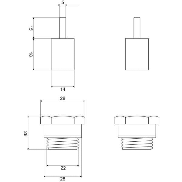 Mildon Spindle Extension 15mm Pair