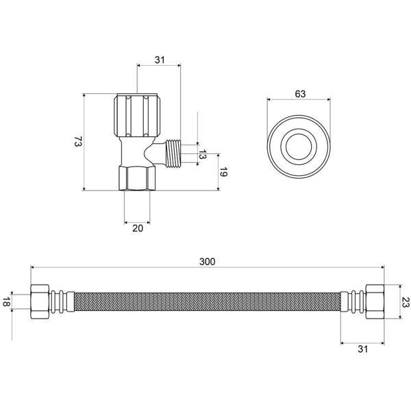 Mildon Mini Cistern Cock with 300mm Flex connector