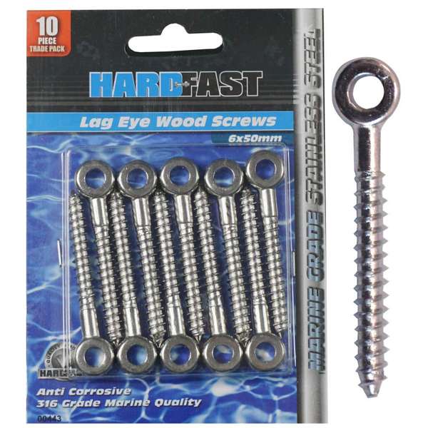 Hardfast Lag Eye Wood Screw Stainless Steel 6 x 50mm - 10 Pack