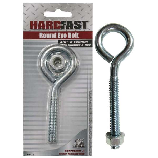 Hardfast Round Eye Bolt with Washer & Nut Galvanised 1/2" x 203mm