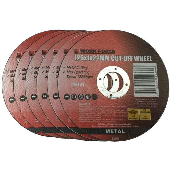 Work Force Metal Cutting Disc 125 x 1 x 22mm - 6 Piece