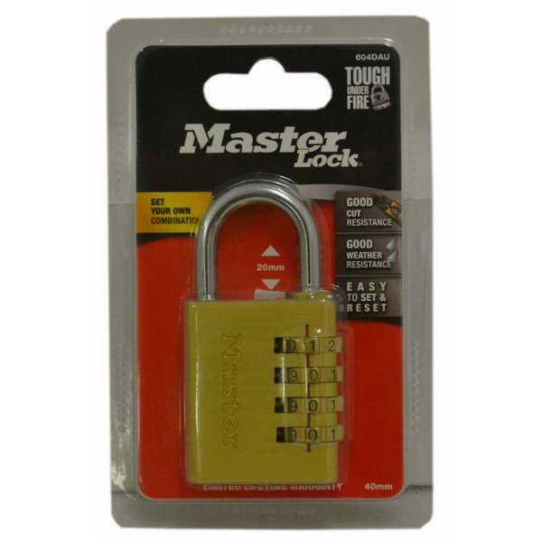 Master Lock Combination Padlock Brass 40mm