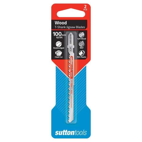Sutton Tools T-Shank Jigsaw Blade Wood Curved Double Edge 100mm - 2 Piece