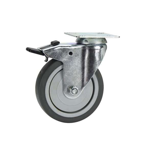 Cold Steel Rubber Swivel Castor with Brake Grey 100mm