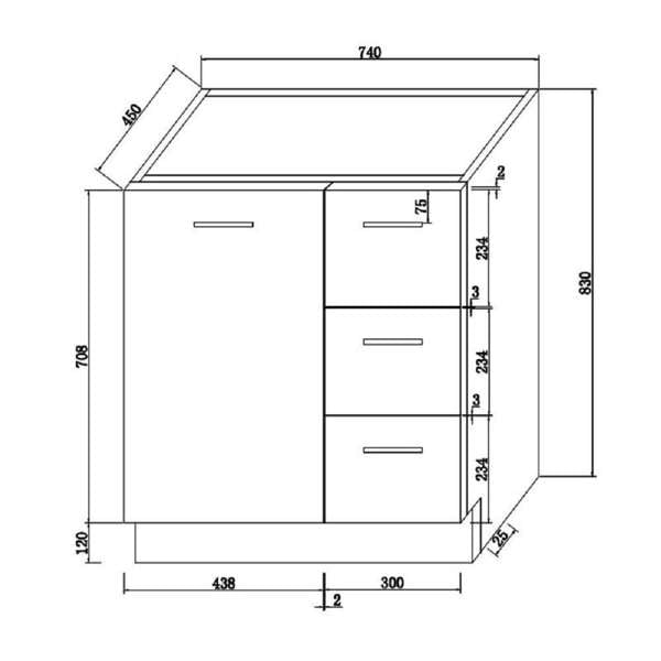 Cartia Cazz 1 Taphole Vanity 750mm