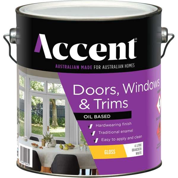 Accent Doors, Windows & Trims Oil Based Gloss White 4L