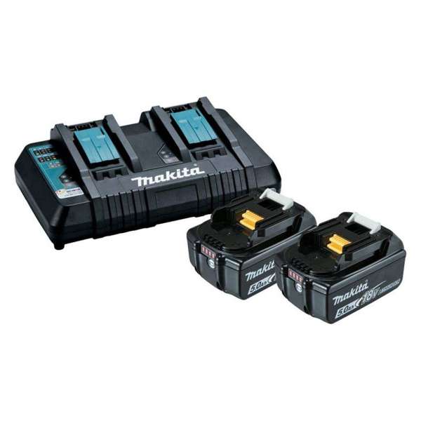 Makita 18V Li-Ion Dual Port Charger & 5.0Ah Batteries