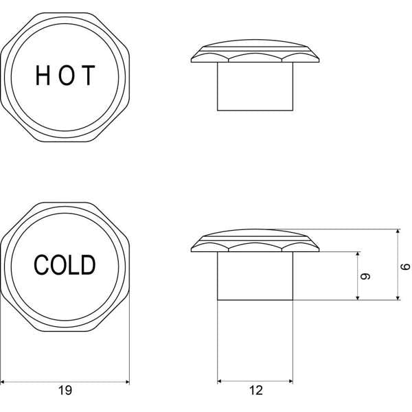 Mildon Standard Tap Handle Button Hot & Cold Chrome