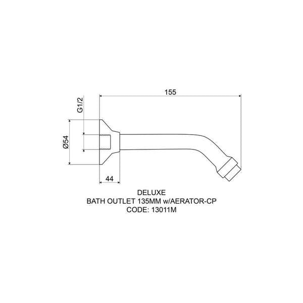 Mildon Deluxe Bath Outlet 135mm with Aerator Chrome