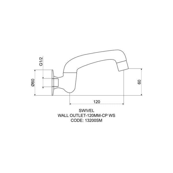 Mildon Cast Swivel Wall Outlet 120mm Chrome