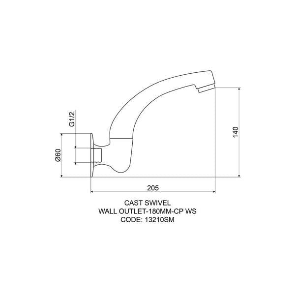 Mildon Swivel Cast Wall Outlet 180mm Chrome