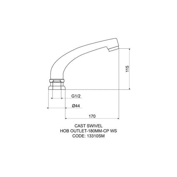 Mildon Cast Swivel Hob Spout 180mm - Chrome