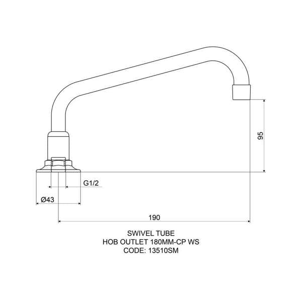 Mildon Hob Spout 180mm Swivel Tube