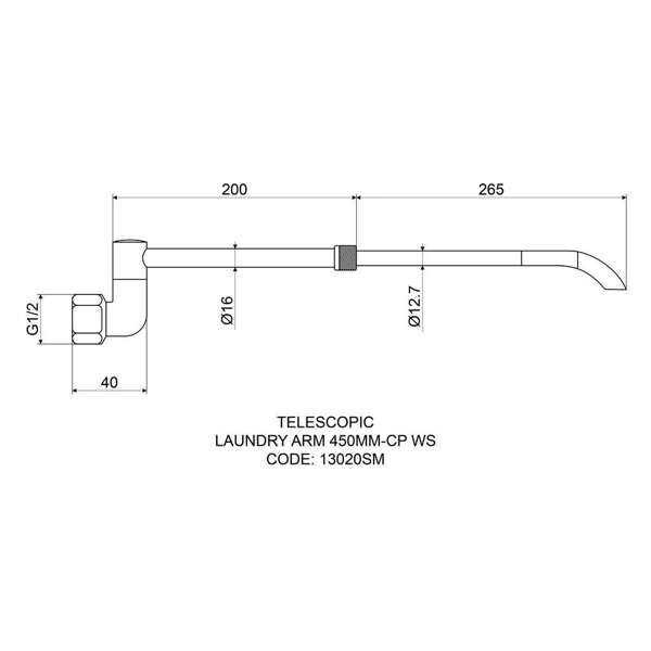 Mildon Telescopic Laundry Arm 450mm