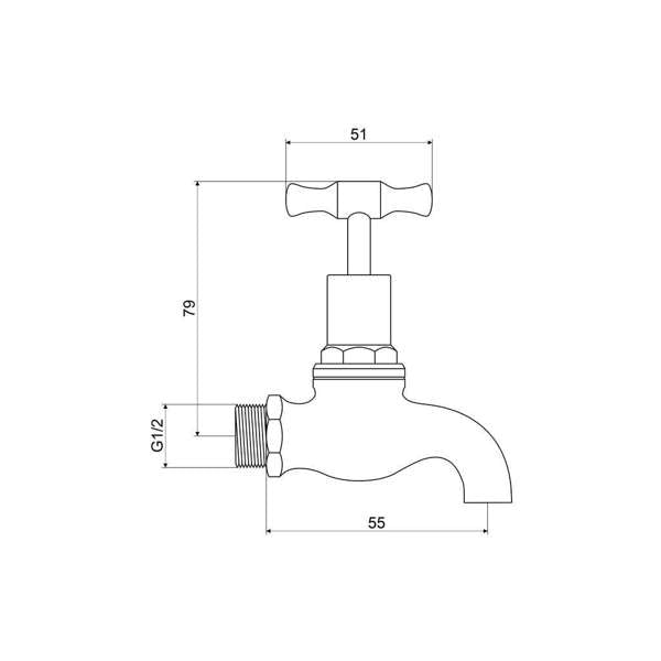 Mildon T Head Garden Male Hose Cock 1/2? (15mm) Chrome