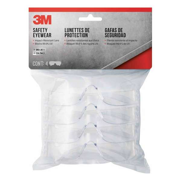 3M Basic Safety Glasses Grey Lens - 4 Pack