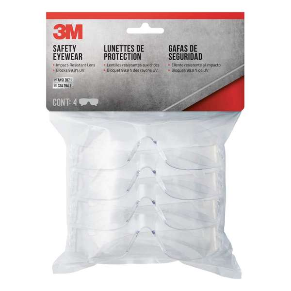 3M Basic Safety Glasses Clear Lens - 4 Pack