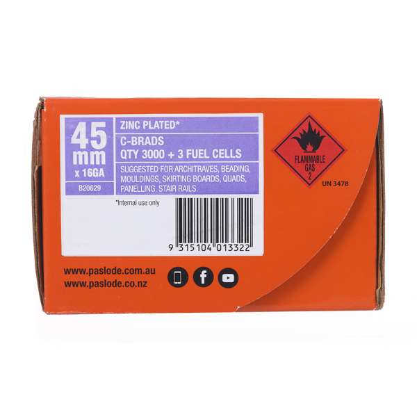 Paslode 45 x 1.6mm C45 Impulse Brad With Fuel - 3000 Pack