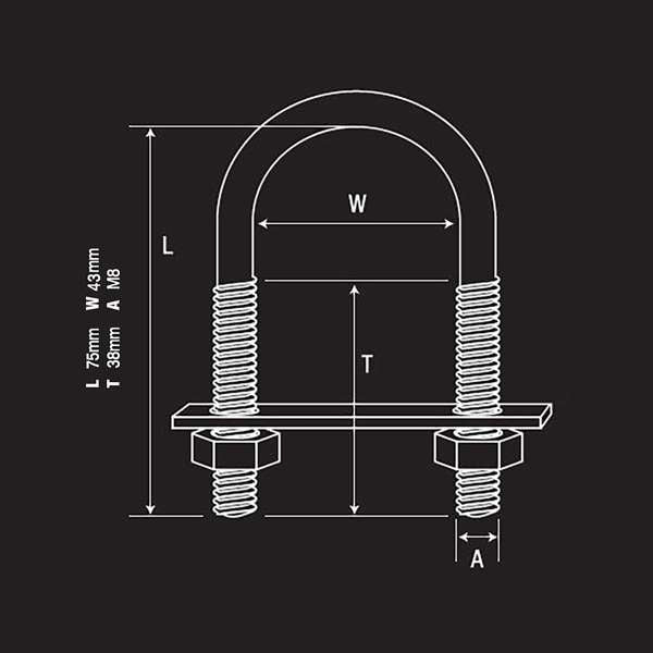 Zenith M8 x 75 x 43mm Galvanised U-Bolt