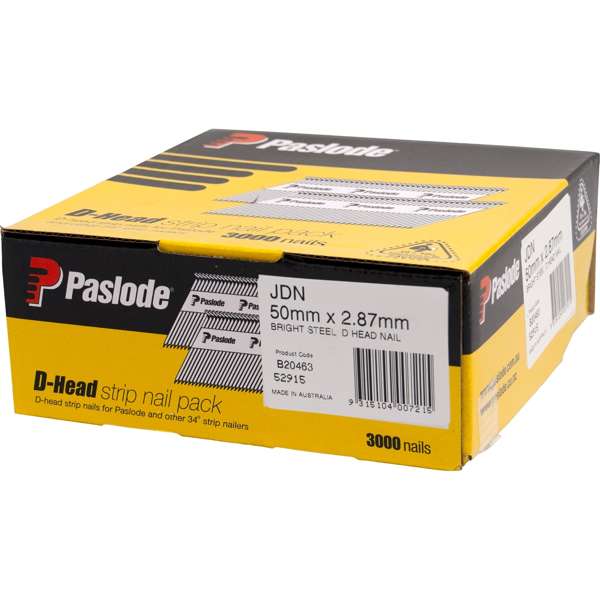 Paslode 50 x 2.87mm Bright D Head Pneumatic Nail - 3000 Pack - 3000 pack