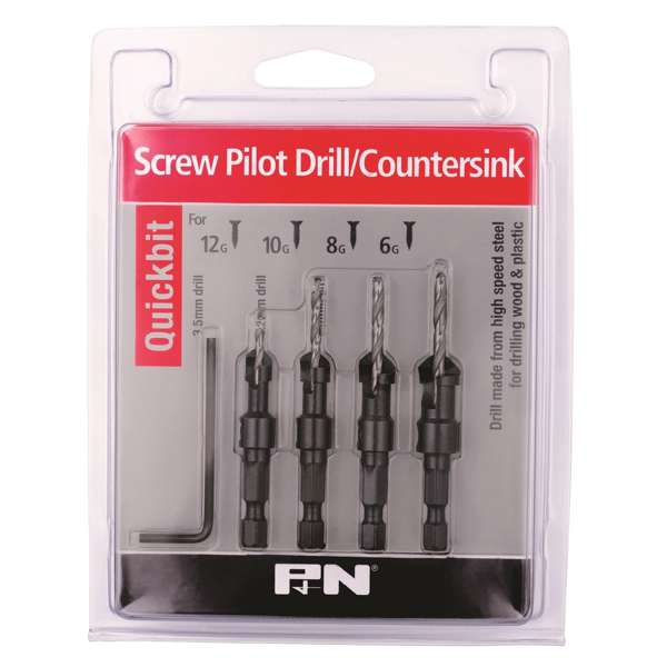 P&N Quickbit Screw Pilot Drill/Countersink Set - 5 Piece