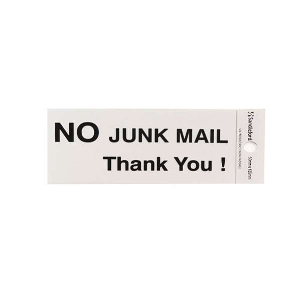 Sandleford 100 x 50mm No Junk Mail Thankyou Silver Self Adhesive Sign