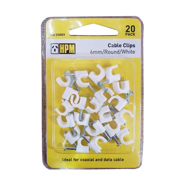 HPM Cable Clip Round 6mm White - 20 Pack