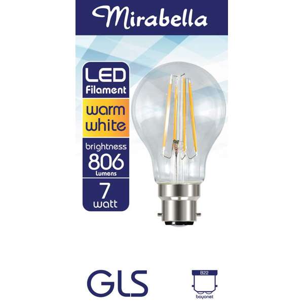 Mirabella LED Filament Globe Bayonet 7W Warm White