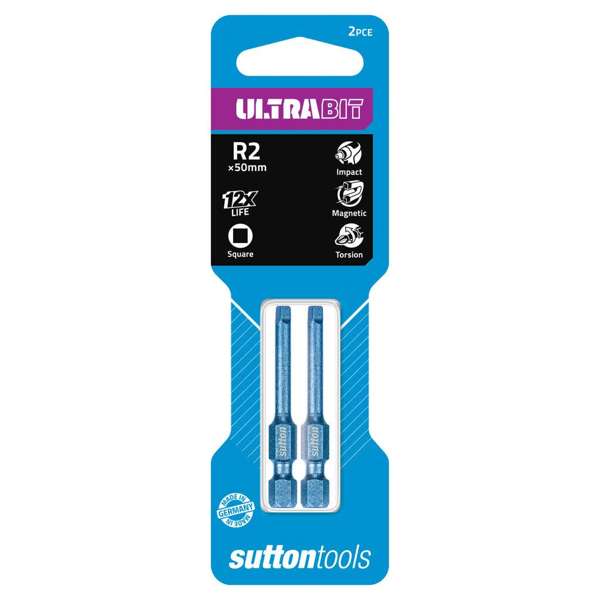 Sutton Tools Ultrabit Screwdriver Bit Square R2 x 50mm - 2 Pack