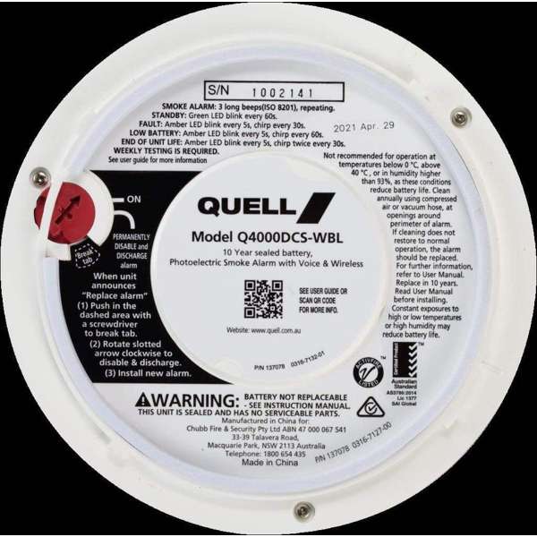 Quell Wireless Photoelectric Smoke Alarm for Living Area with Voice