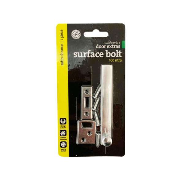 Trio Surface Bolt Satin Chrome 100mm