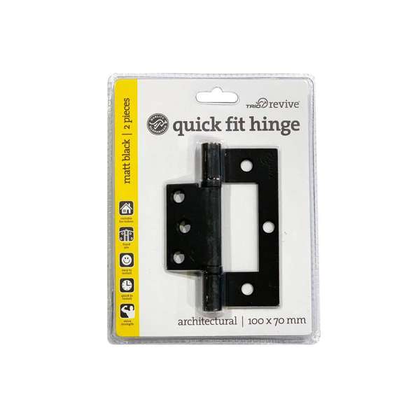 Trio Quick Fix Hinge Black 100 x 70 x 2.5mm - 2 Pack