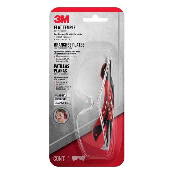 3M Flat Temple Safety Glasses Clear Lens