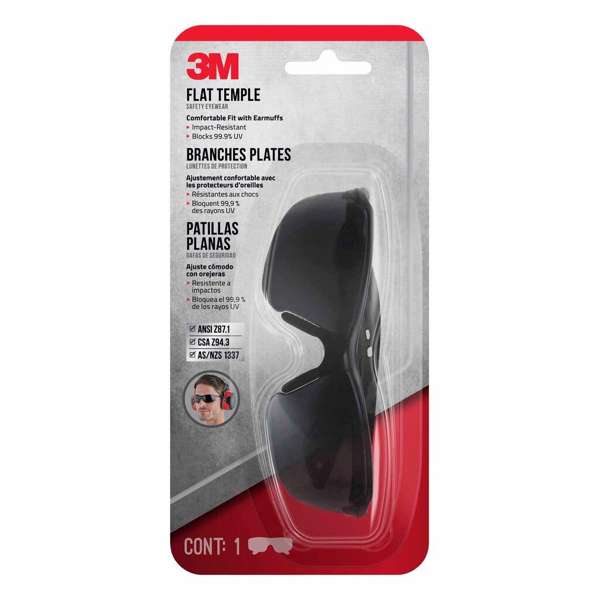 3M Flat Temple Safety Glasses Grey Lens