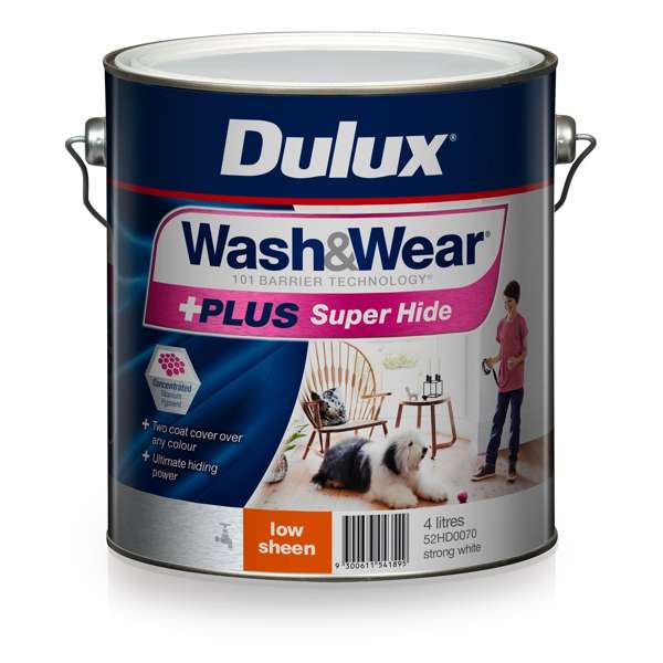 Dulux Wash & Wear +Plus Super Hide Low Sheen Strong White 4L