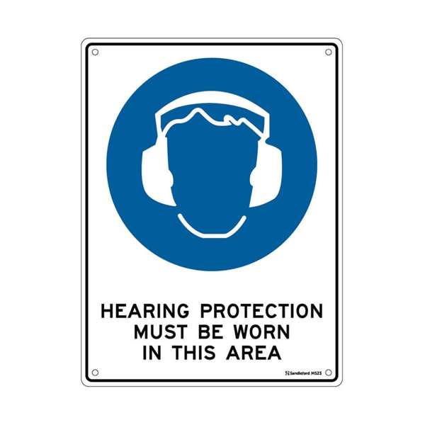 Sandleford Safety Sign Hearing Protection Must Be Worn White/Blue 300 x 225mm