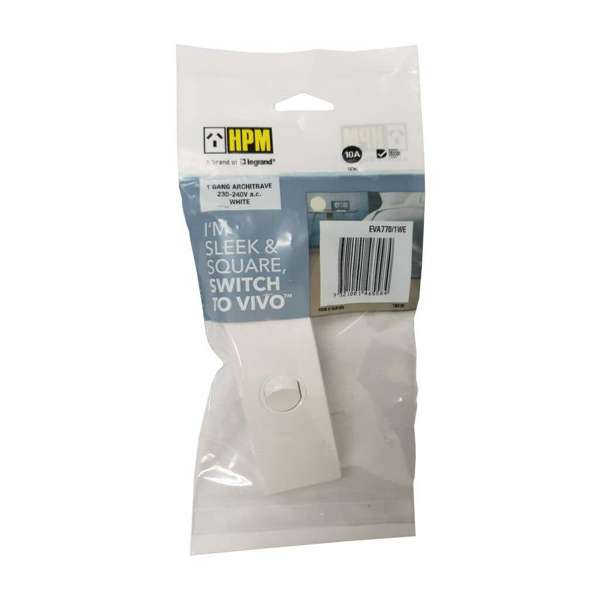 HPM VIVO 10Amp Architrave Switch 1 Gang White