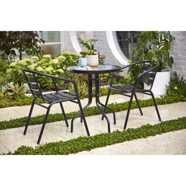 Cancun Steel Bistro Setting Black - 3 Piece