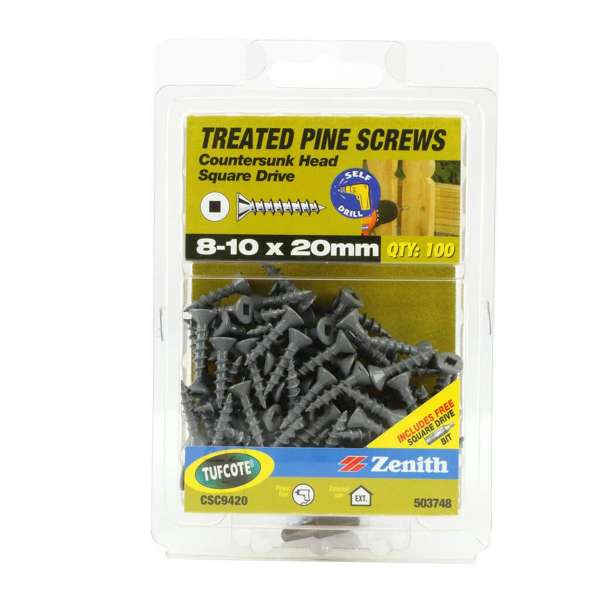 Zenith Screw Treated Pine Tufcote Square Drive 8G x 20mm - 100 Pack