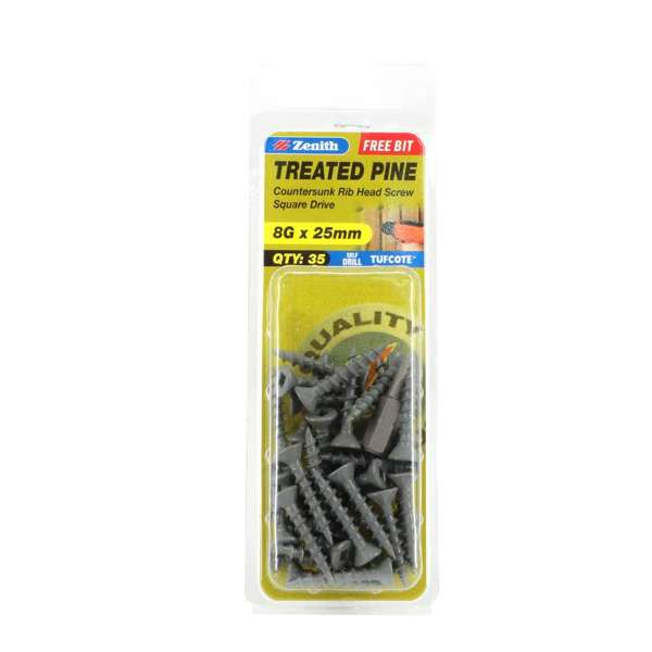 Zenith Screw Treated Pine Tufcote Square Drive 8G x 25mm - 35 Pack