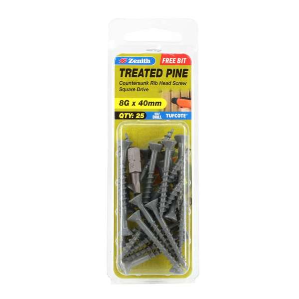 Zenith Screw Treated Pine Tufcote Square Drive 8G x 40mm - 25 Pack