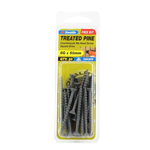 Zenith Screw Treated Pine Tufcote Square Drive 8G x 50mm - 20 Pack