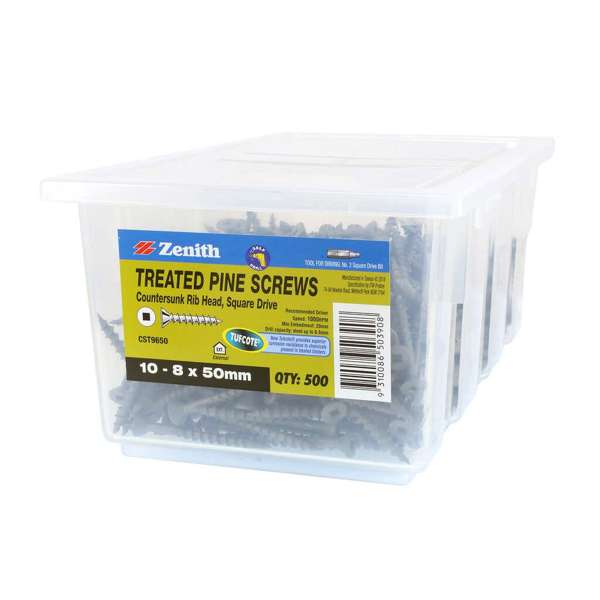 Zenith Screw Treated Pine Tufcote Square Drive 10G x 50mm - 500 Pack