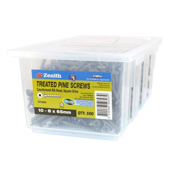 Zenith Screw Treated Pine Tufcote Square Drive 10G x 65mm - 500 Pack