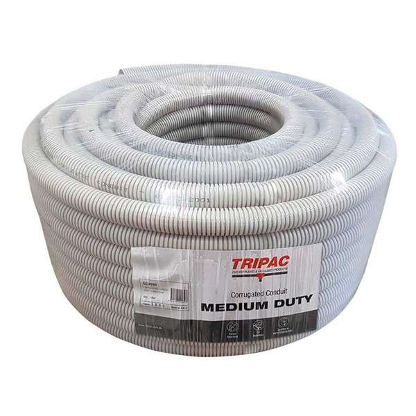 Tripac Corrugated Conduit Grey 20mm x 20m