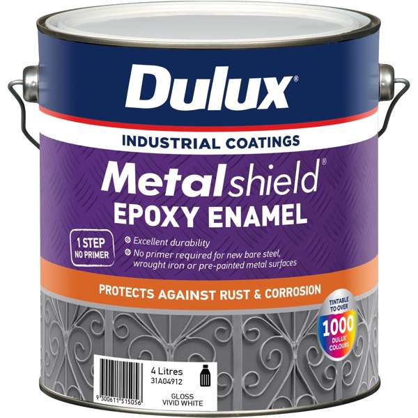 Dulux 4L Metalshield Epoxy Enamel Gloss Paint Vivid White