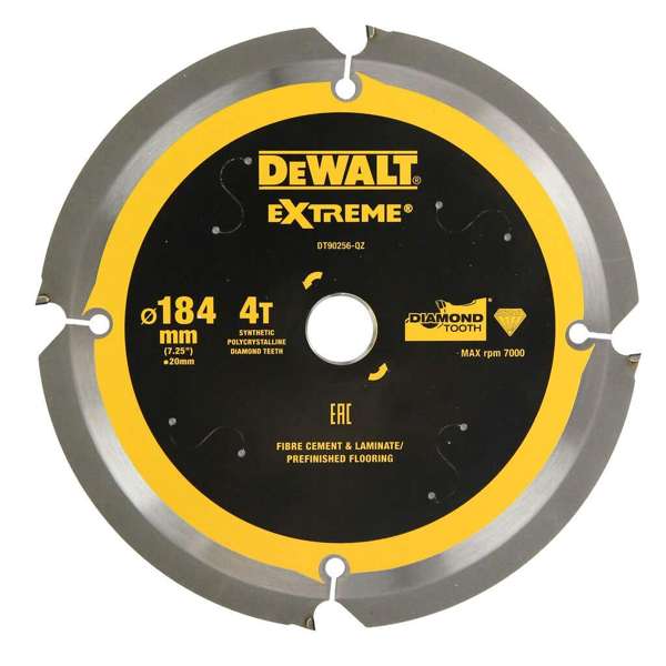 DeWalt Extreme Circular Saw Blade PCD Fibre Cement Sheet 4T 184mm